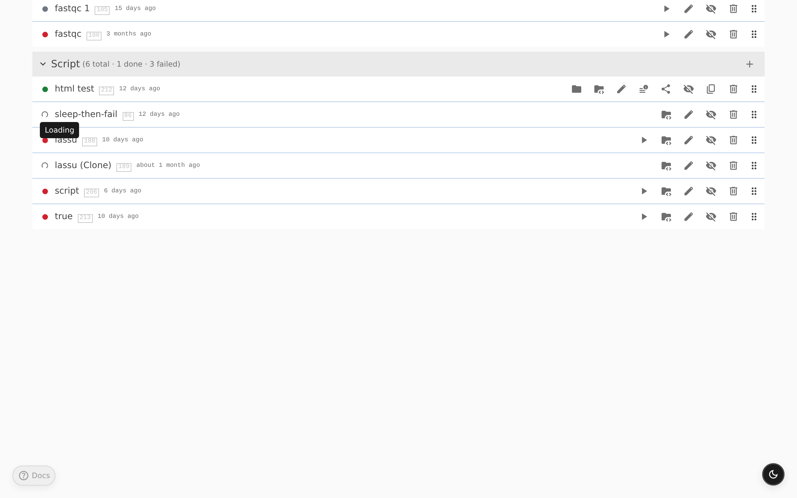A project view with step status indicators visible in the left column; these update automatically as backend status events arrive.