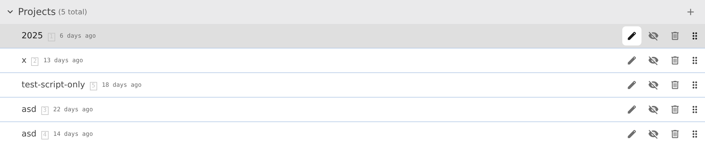 The Pointy Web project list with named projects, step counts, last-run timestamps, and status indicators.