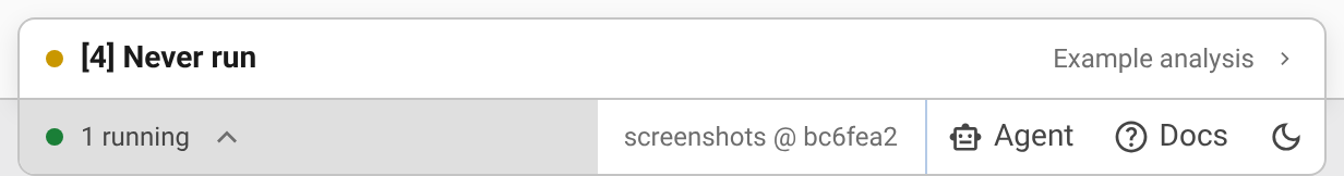 The status bar with one running step, and the list of running steps opened.