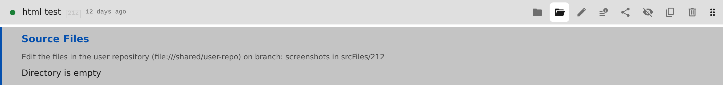 A step showing the Source Files section with an expanded directory view of the srcFiles directory from the user repository.